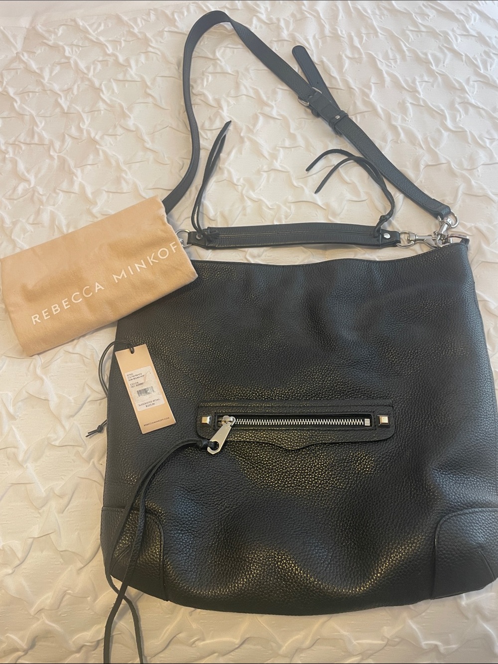 Rebecca Minkoff Black Pebbled Shoulder Hobo with Front Zip